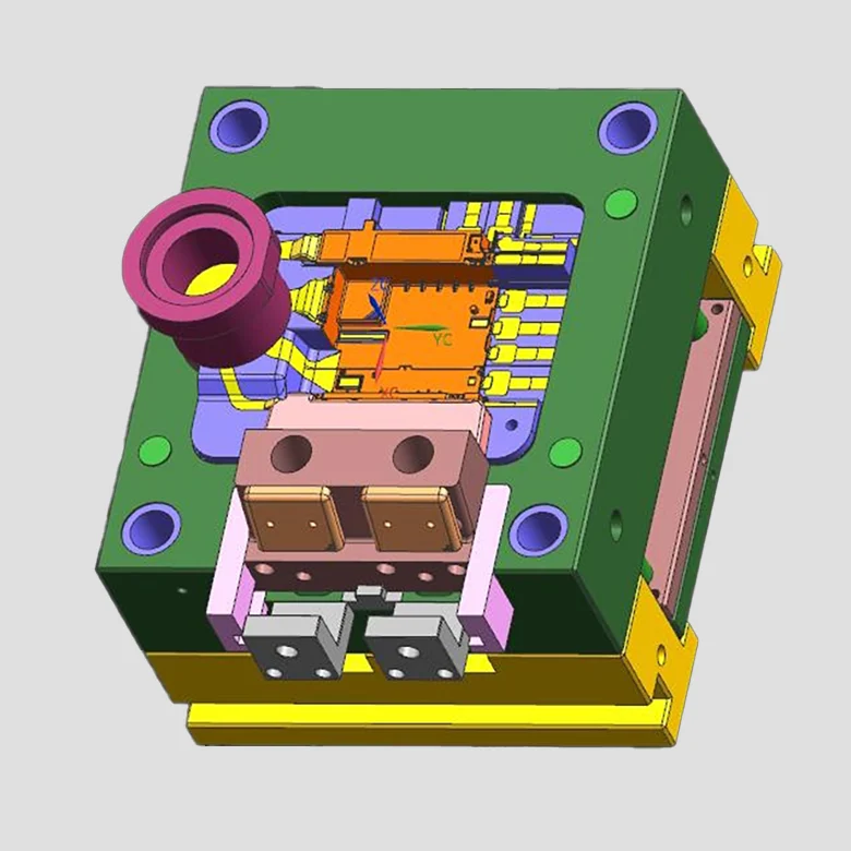 Cross-section view of a die casting mould showing core, cavity, and cooling channels.
